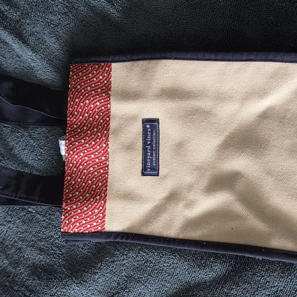 Vineyard Vines Tan and Red Canvas Tote